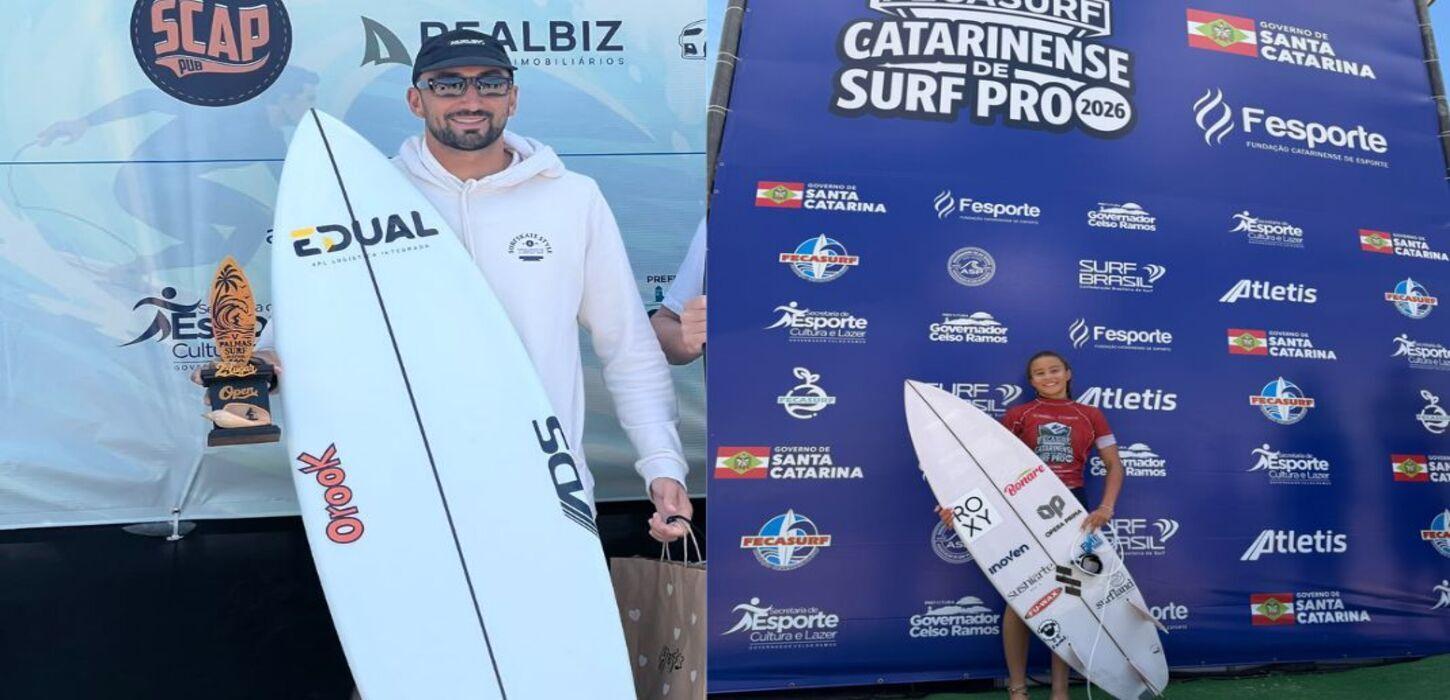 Atletas de Balneário Camboriú disputam etapa do Catarinense Profissional de Surf e conquistam pódio no Palmas Surf Festival