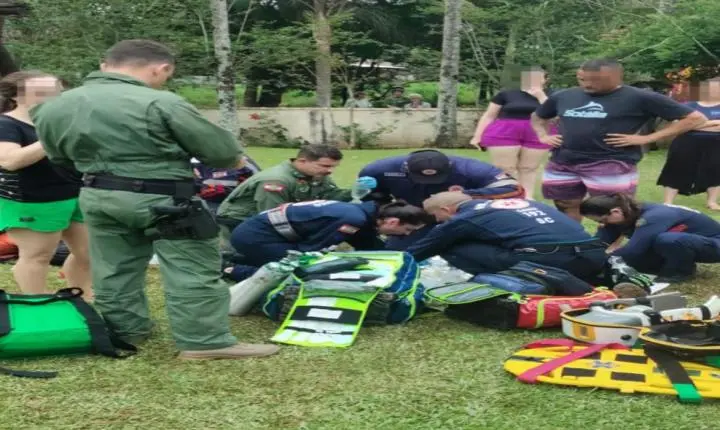 CBMSC e Águia da PMSC socorrem criança vítima de afogamento em Santo Amaro da Imperatriz (SC).