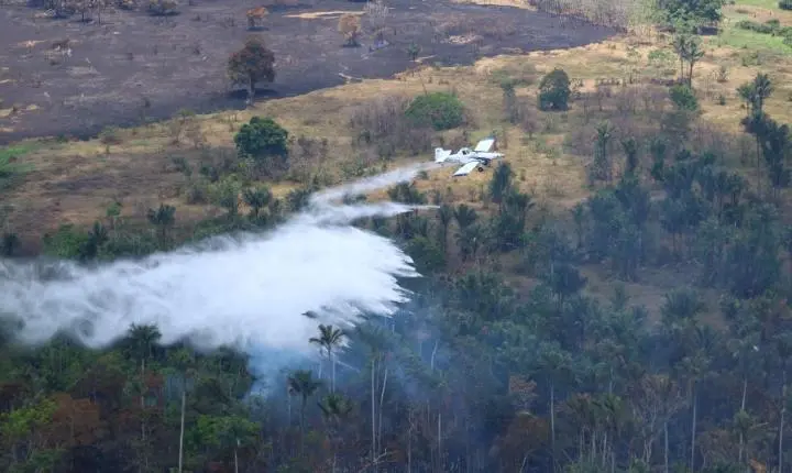 Em duas semanas, aeronaves lançaram mais de 3 milhões de litros de água para combater incêndios florestais no Amazonas