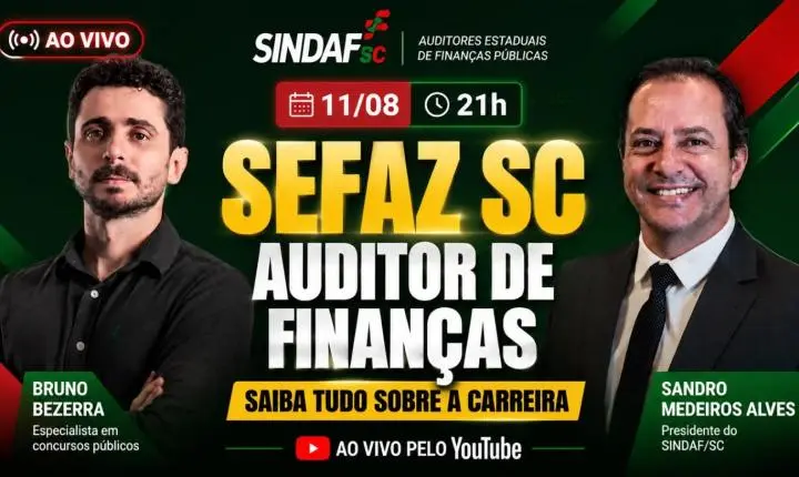 Proximidade de novo concurso público aumenta interesse pela carreira de Auditor Estadual de Finanças Públicas; live no Youtube irá sanar dúvidas